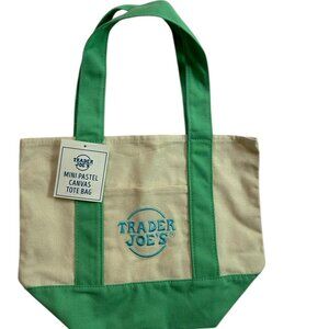 New NWT TRADER JOES Canvas Mini Tote Bag Mint Green, Small Pastel Colors